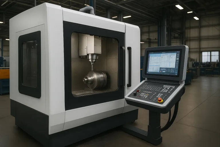 Modern CNC machining center with 5-axis capability
